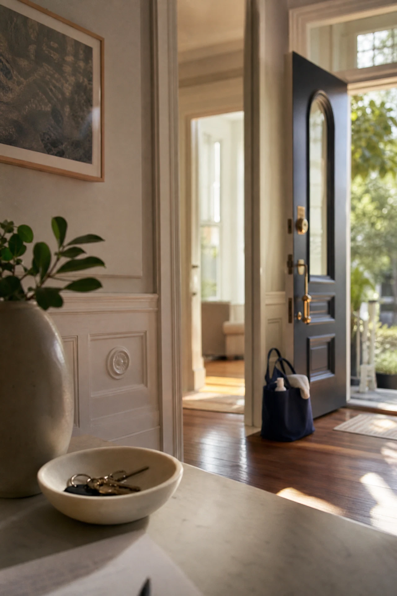 Sunlit San Francisco Victorian entryway prepared for a professional cleaning visit
