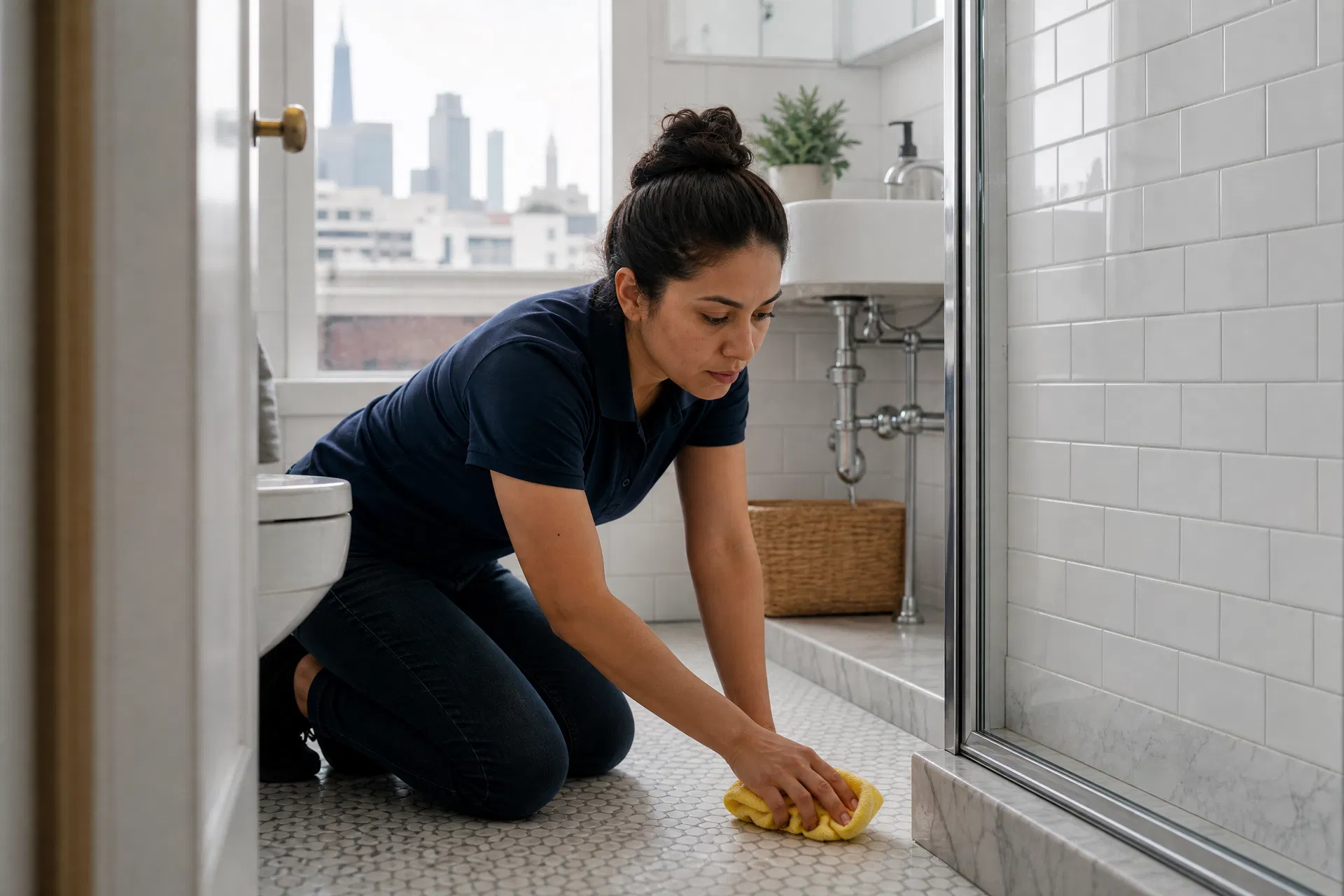 Professional deep cleaning a San Francisco apartment bathroom