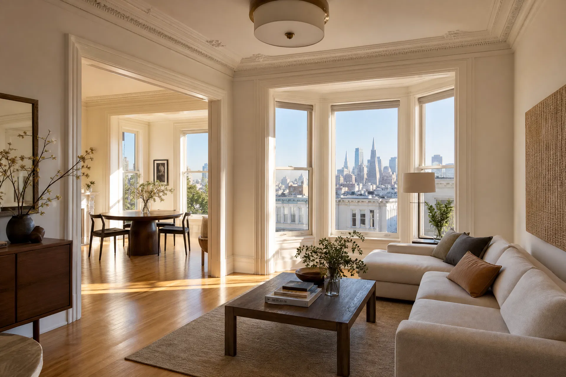 Beautiful Russian Hill San Francisco apartment interior with Bay views
