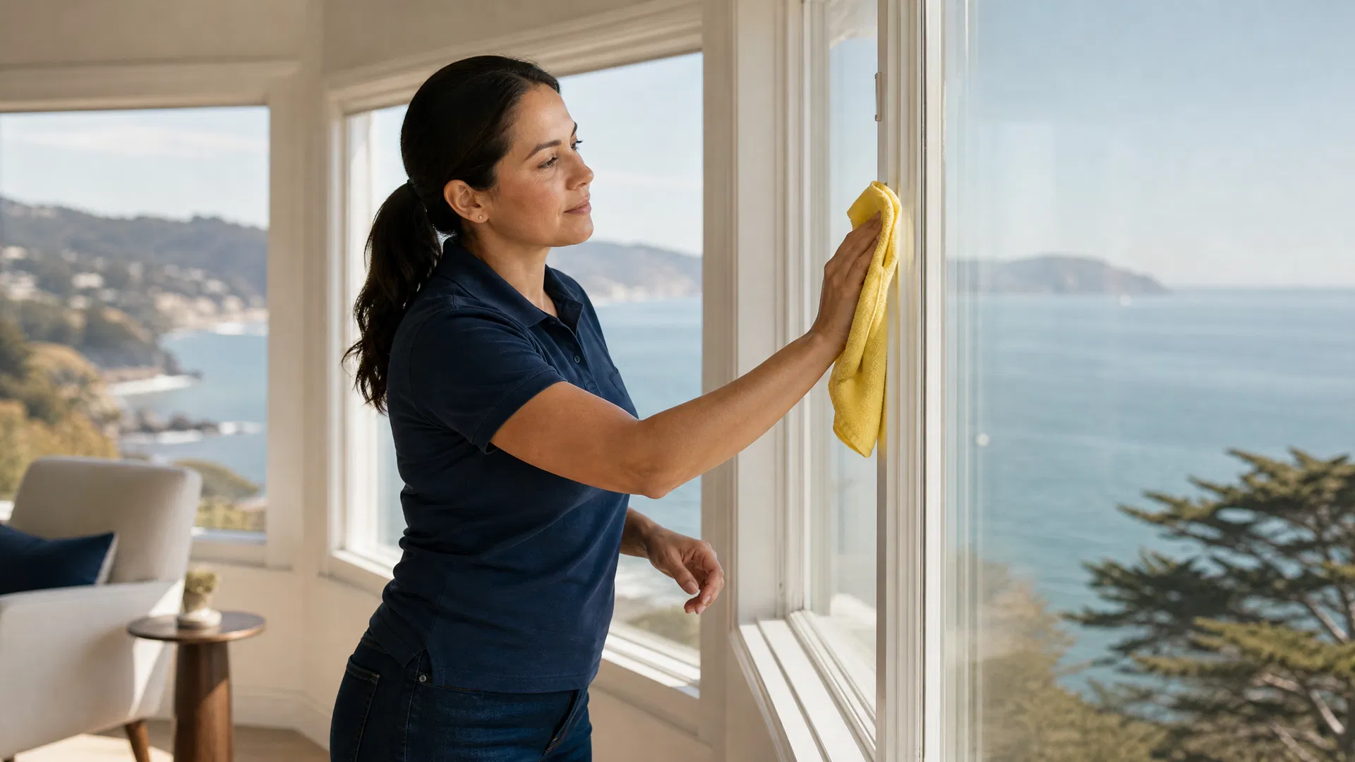 Green Planet cleaner maintaining a Sea Cliff San Francisco home with ocean views and hardwood floors