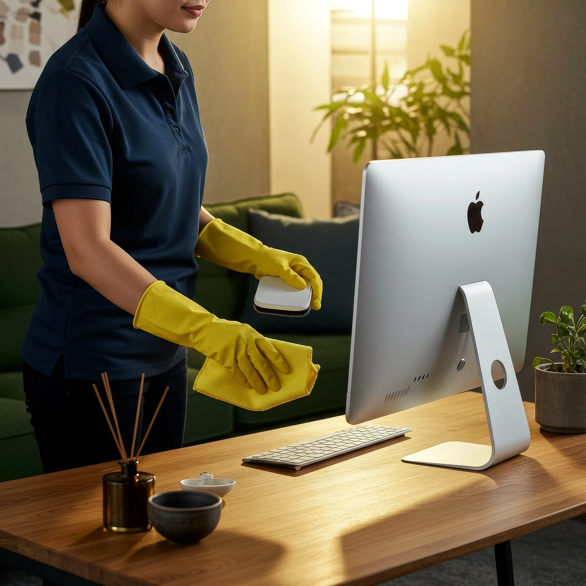 Day shift cleaning in a modern office