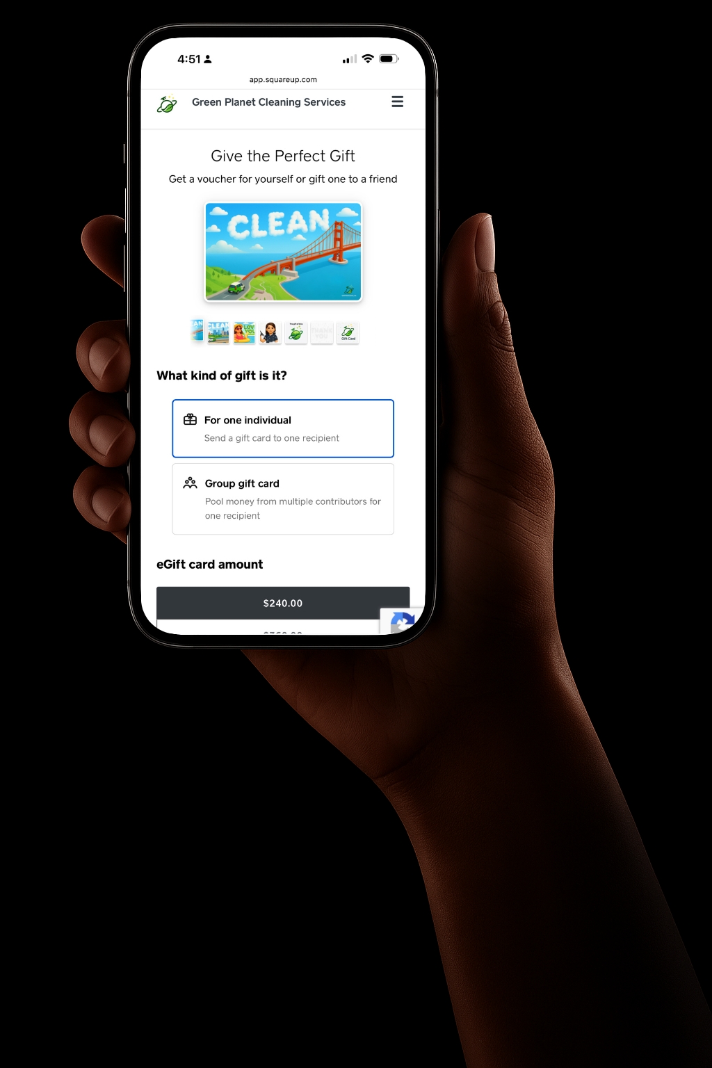 A digital gift card for Green Planet Cleaning Services