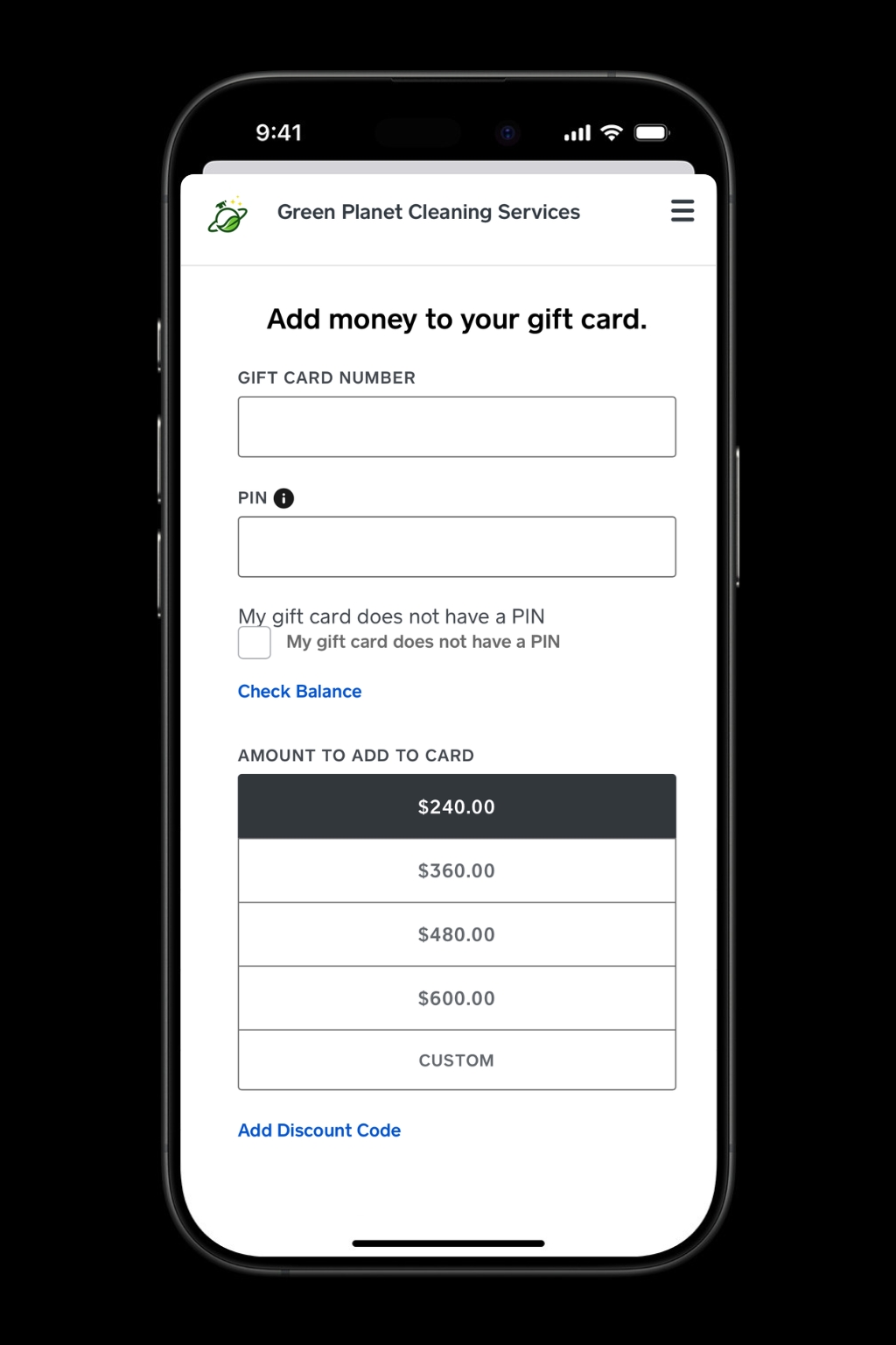 Reloading a gift card on a mobile phone