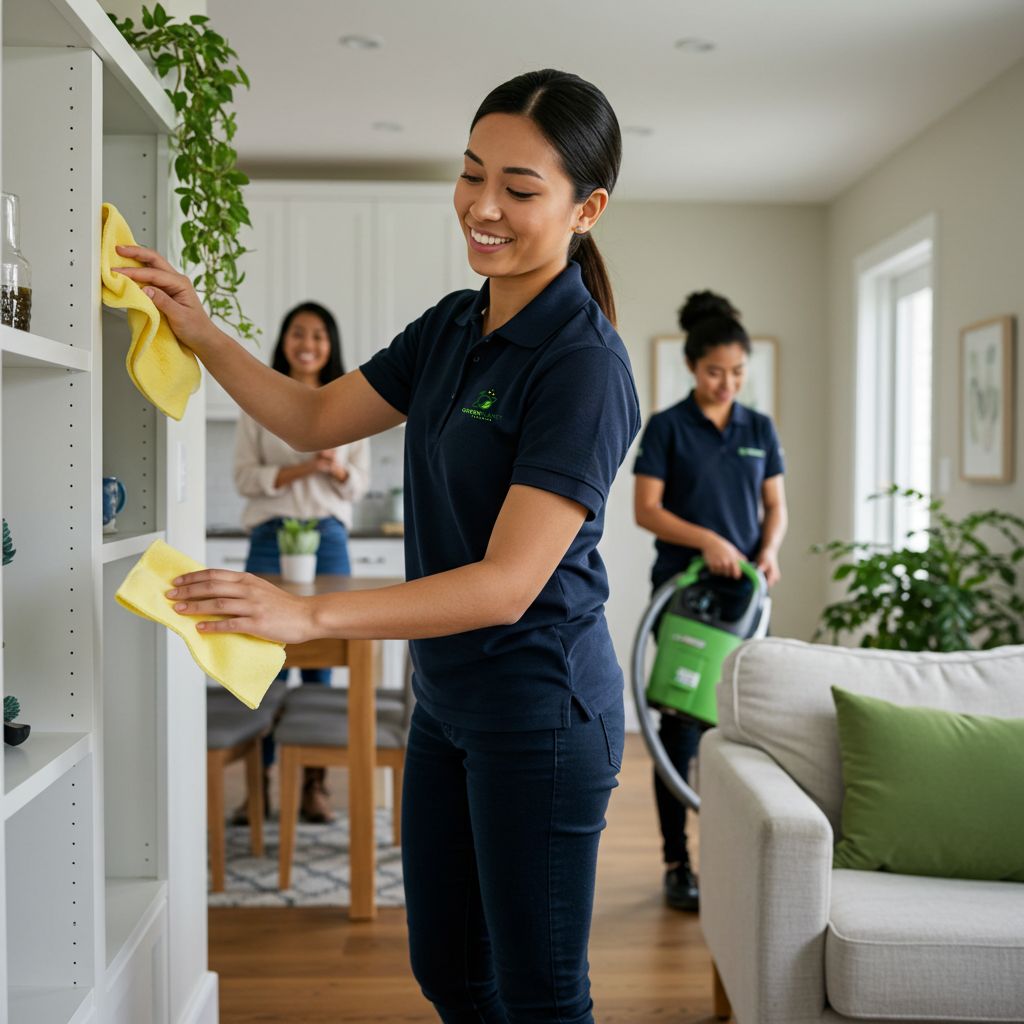 A cleaning professional meticulously wiping a countertop.