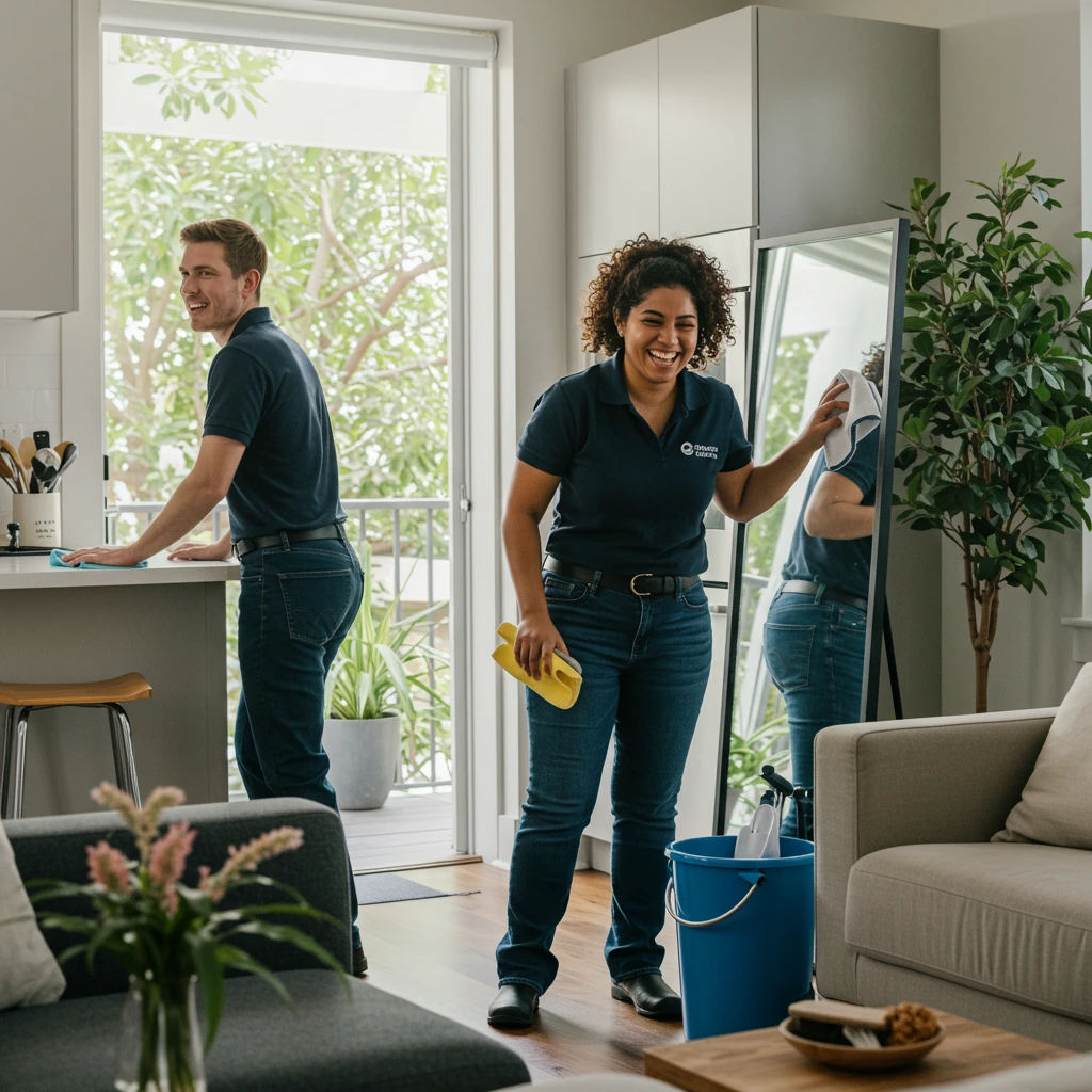 Professional cleaner focused on a detail