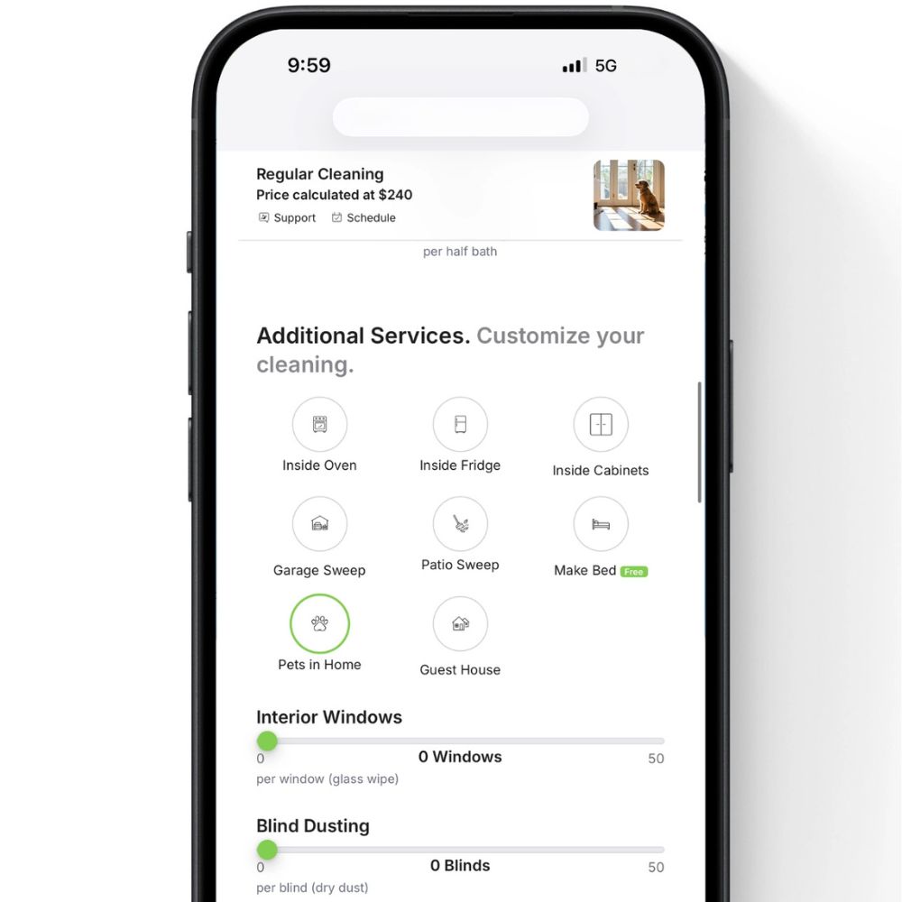 A simple, clean interface for getting an instant cleaning estimate.