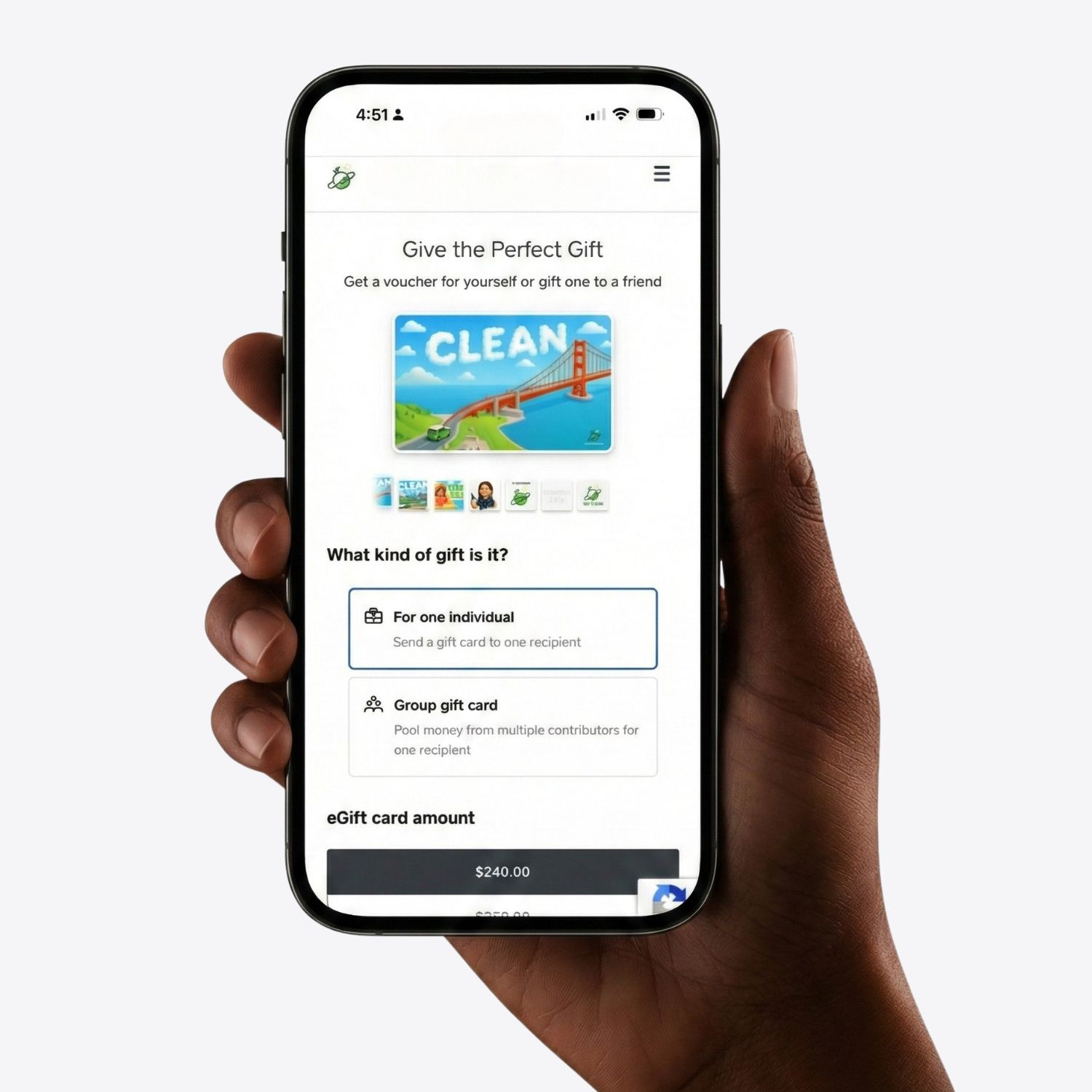 Gift card purchase page