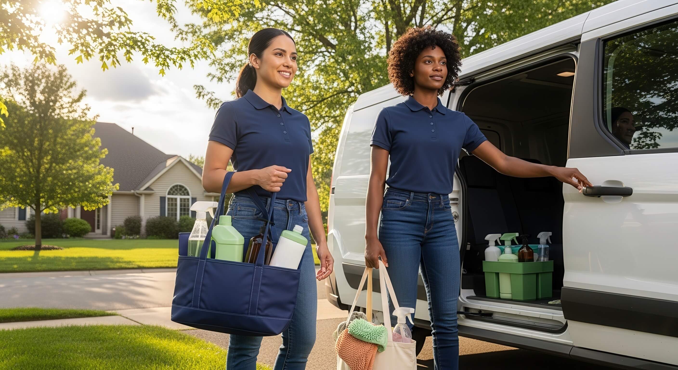 Branded van, team in uniform